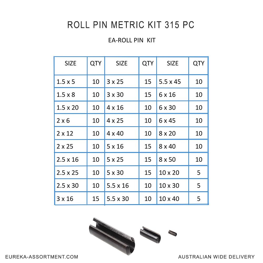 Eureka Assortment Roll Pin Metric Kit 315 pc