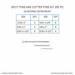 EUREKA ASSORTMENTS Split/Cotter Pin 280 Pcs Assortment 1/16x1-5/32x2-1/2 In 