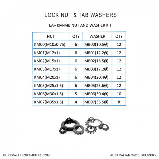 Lock Nut & Tab Washers Kit 135 pc