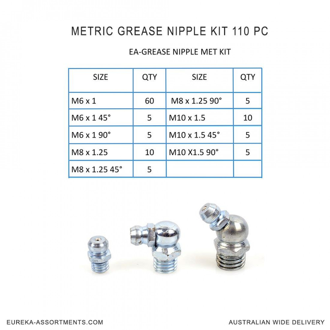 Eureka Assortments Imperial Grease Nipple Kit 110 pc