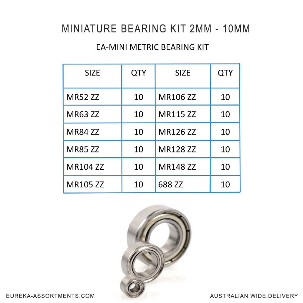 Eureka Assortments Metric Miniature Bearings 2mm - 10mm 120 pc
