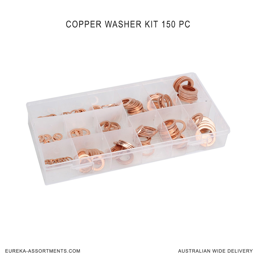 EUREKA ASSORTMENTS Copper Washer 150 Pcs Assortment 5x10x1-17.5x24x2 